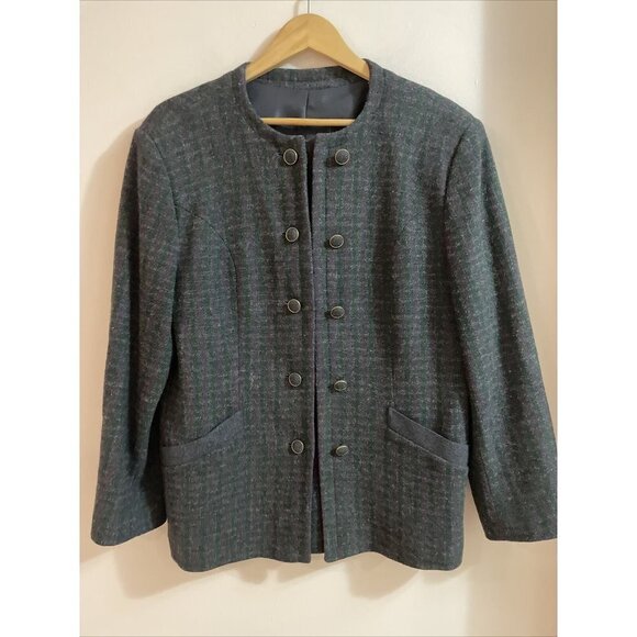 VTG CORE PLAY Women's Wool Double Breasted Gray Checked Jacket Military SZ 12 - Picture 1 of 12